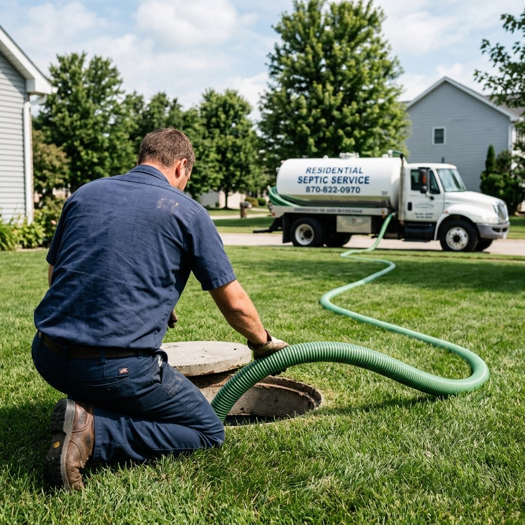 Septic technician performing tank pumping service
